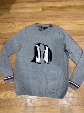 Tommy Hilfiger Gray Penguin Crewneck Sweater with Black & White Intarsia